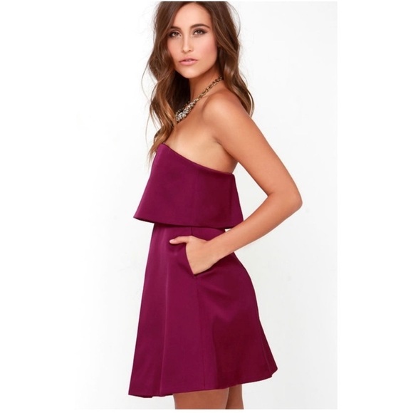 Keepsake Keep Watch Strapless Mini Cocktail Party Dress Red Plum Large - Picture 2 of 12